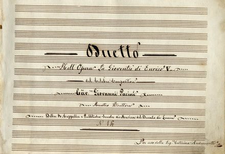  Marcori Adamo : Cavatina con Cori / Mentre versa i pianti suoi / Del Sig.re Maestro Adamo Marcori anzi Curcio.  - Asta Libri, Grafica - Libreria Antiquaria Gonnelli - Casa d'Aste - Gonnelli Casa d'Aste