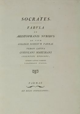  Socrates : Fabula ex Aristotelis nubibus...  Hesiodus  - Asta Libri, manoscritti e autografi - Libreria Antiquaria Gonnelli - Casa d'Aste - Gonnelli Casa d'Aste