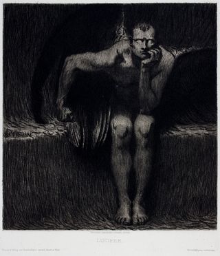  Franz Von Stuck  (Tettenweis, 1863 - Monaco di Baviera, 1928) : Lucifer.  - Auction Books & Graphics. Part I: Prints, Drawings & Paintings - Libreria Antiquaria Gonnelli - Casa d'Aste - Gonnelli Casa d'Aste