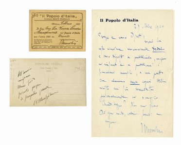  Mussolini Benito : Signed autograph letter sent to Ugo Ojetti.  - Auction Graphics & Books - Libreria Antiquaria Gonnelli - Casa d'Aste - Gonnelli Casa d'Aste