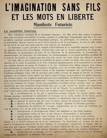  Marinetti Filippo Tommaso : L?Imagination sans fils et les mots en libert. Manifeste Futuriste.  - Asta Libri a stampa dal XVI al XX secolo [ASTA A TEMPO - PARTE II] - Libreria Antiquaria Gonnelli - Casa d'Aste - Gonnelli Casa d'Aste