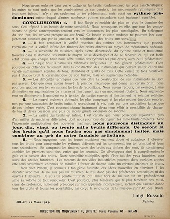  Russolo Luigi : L?Art des bruits. Manifeste futuriste.  - Asta Libri a stampa dal XVI al XX secolo [ASTA A TEMPO - PARTE II] - Libreria Antiquaria Gonnelli - Casa d'Aste - Gonnelli Casa d'Aste