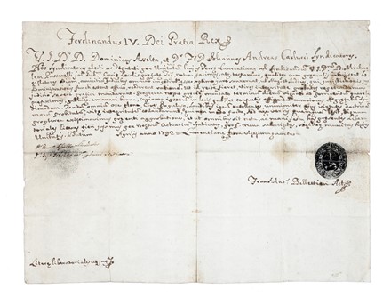  Ferdinando IV - re delle Due Sicilie : Privilegio notarile pergamenaceo con firma a timbro.  - Asta Autografi e Manoscritti [ASTA A TEMPO - PARTE I] - Libreria Antiquaria Gonnelli - Casa d'Aste - Gonnelli Casa d'Aste