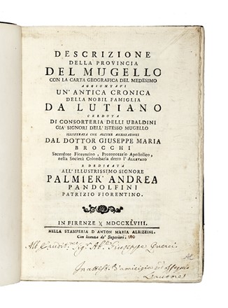  Brocchi Giuseppe Maria : Descrizione della provincia del Mugello con la carta geografica  [..]