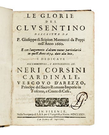  Mannucci Giuseppe : Le glorie del Clusentino...  - Asta Libri, autografi e manoscritti - Libreria Antiquaria Gonnelli - Casa d'Aste - Gonnelli Casa d'Aste