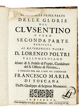  Mannucci Giuseppe : Le glorie del Clusentino...  - Asta Libri, autografi e manoscritti - Libreria Antiquaria Gonnelli - Casa d'Aste - Gonnelli Casa d'Aste