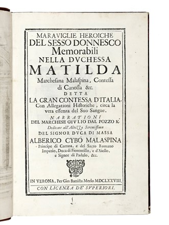  Fiorentini Francesco Maria : Memorie di Matilda la Gran Contessa propugnacolo della chiesa con le particolari notitie della sua vita e con l'antica serie degli antenati...  Cesare Zambelini, Giulio Dal Pozzo  - Asta Libri, autografi e manoscritti - Libreria Antiquaria Gonnelli - Casa d'Aste - Gonnelli Casa d'Aste