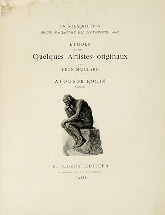  Rodin Auguste : Citazione autografa firmata su libro sul volume di Lon Mallard: Etudes sur quelques artistes originaux Auguste Rodin edizione H. Floury ? Paris, 1898.  - Asta Libri, autografi e manoscritti - Libreria Antiquaria Gonnelli - Casa d'Aste - Gonnelli Casa d'Aste