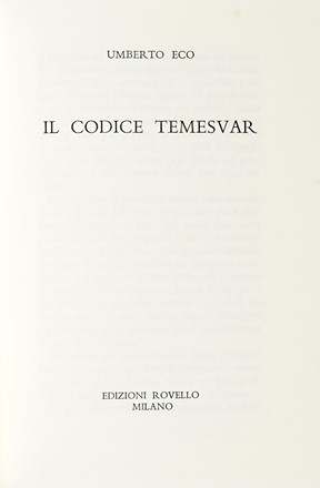  Eco Umberto : Il Codice Temesvar. Letteratura italiana, Letteratura  - Auction  [..]