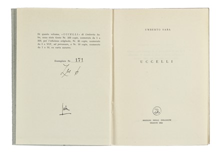  Saba Umberto : Uccelli.  - Auction Books, autographs and manuscripts - Libreria Antiquaria Gonnelli - Casa d'Aste - Gonnelli Casa d'Aste