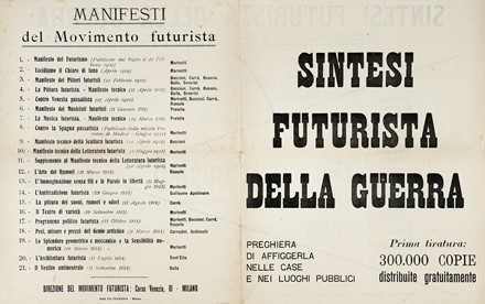  Marinetti Filippo Tommaso : Sintesi Futurista della Guerra.  Umberto Boccioni  (Reggio Calabria, 1882 - Verona, 1916), Carlo Carr  (Quargnento, 1881 - Milano, 1966), Luigi Russolo  (1885 - 1947)  - Asta Libri, autografi e manoscritti - Libreria Antiquaria Gonnelli - Casa d'Aste - Gonnelli Casa d'Aste