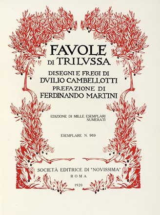  Trilussa [pseud. Carlo Alberto Salustri] : Favole di Trilussa. Libro d'Artista,  [..]