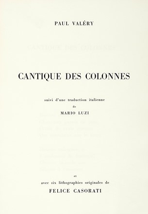  Valry Paul : Cantique des colonnes.  Felice Casorati  (Novara, 1883 - Torino, 1963), Mario Luzi  - Asta Libri, autografi e manoscritti - Libreria Antiquaria Gonnelli - Casa d'Aste - Gonnelli Casa d'Aste