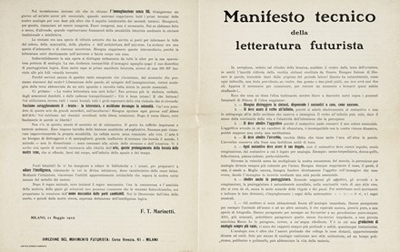  Marinetti Filippo Tommaso : Manifesto tecnico della letteratura futurista. Futurismo,  [..]