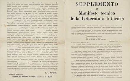  Marinetti Filippo Tommaso : Manifesto tecnico della letteratura futurista. Futurismo,  [..]