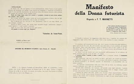  Marinetti Filippo Tommaso : L?immaginazione senza fili e le parole in libert.  Valentine (de) Saint-Point  - Asta Libri, autografi e manoscritti - Libreria Antiquaria Gonnelli - Casa d'Aste - Gonnelli Casa d'Aste