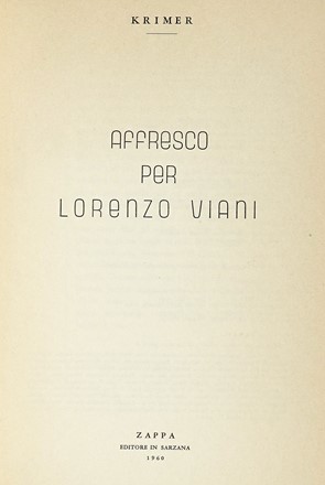  Viani Lorenzo : Lorenzo Viani. 8 xilografie originali. Libro d'Artista, Letteratura  [..]