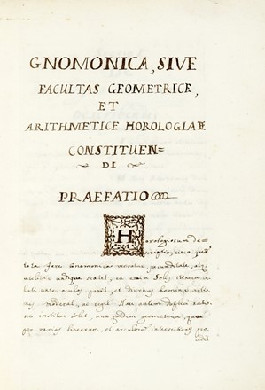 Gnomonica, sive geometrice, et artithmetice horologiae constituendi. Strumenti scientifici,  [..]