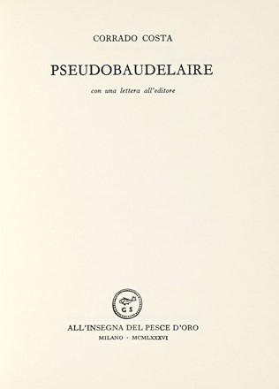  Costa Corrado : PseudoBaudelaire. Letteratura italiana, Libro d'Artista, Letteratura,  [..]