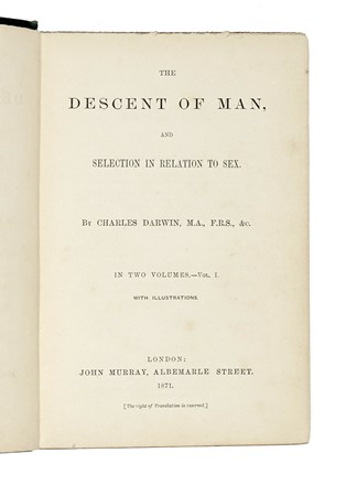  Darwin Charles : The descent of man, and selection in relation to sex [...] In two volumes. Vol. I (-II). With illustrations.  - Asta Libri, autografi e manoscritti - Libreria Antiquaria Gonnelli - Casa d'Aste - Gonnelli Casa d'Aste