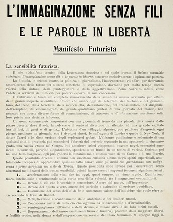  Marinetti Filippo Tommaso : L?immaginazione senza fili e le parole in libert.  [..]