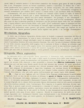  Marinetti Filippo Tommaso : L?immaginazione senza fili e le parole in libert.  [..]