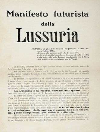  Saint-Point Valentine de Valentine : Manifesto futurista della lussuria.  Filippo Tommaso Marinetti  (1876 - 1994)  - Asta Libri, autografi e manoscritti - Libreria Antiquaria Gonnelli - Casa d'Aste - Gonnelli Casa d'Aste