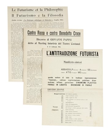  Apollinaire Guillaume : L'antitradizione futurista. Manifesto=Sintesi.  Filippo Tommaso Marinetti  (1876 - 1994), Giovanni Papini  (Firenze, 1881 - Firenze, 1956), Auguste Joly  - Asta Libri, autografi e manoscritti - Libreria Antiquaria Gonnelli - Casa d'Aste - Gonnelli Casa d'Aste