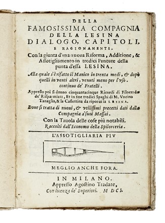  Vialardi Francesco Maria : Della famosissima Compagnia della Lesina dialogo, capitoli, e ragionamenti.  Tommaso Buoni  - Asta Libri, autografi e manoscritti - Libreria Antiquaria Gonnelli - Casa d'Aste - Gonnelli Casa d'Aste