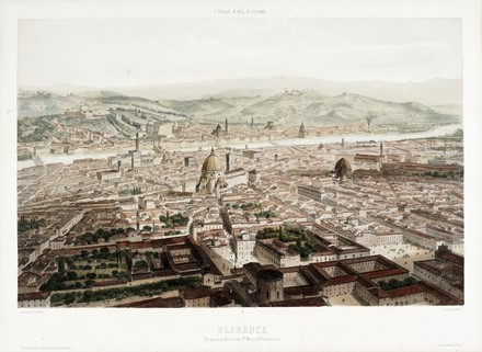  Alfred Guesdon  (Nantes, 1808 - 1876) : Florence.Vue prise au dessus de S.te Marie dell'annuziata / Florence. Vue prise audessus de Bellosguardo.  - Asta Arte Antica, Orientale, Moderna e Contemporanea [parte I] - Libreria Antiquaria Gonnelli - Casa d'Aste - Gonnelli Casa d'Aste