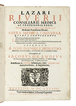  Riviere Lazare : Opera medica universa... Medicina  - Auction Books, autographs  [..]