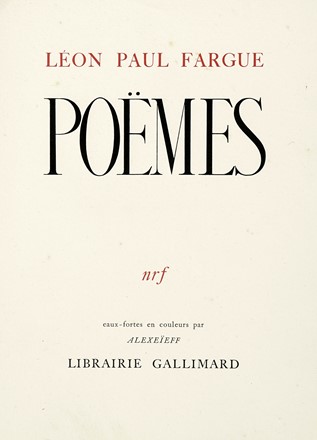  Fargue Lon-Paul : Pomes. Libro d'Artista, Collezionismo e Bibliografia  Alexandre  [..]