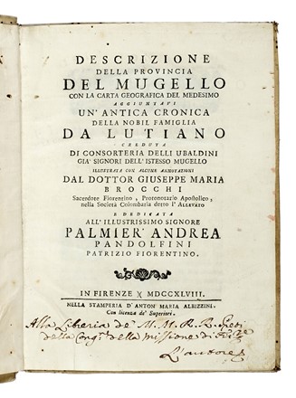  Brocchi Giuseppe Maria : Descrizione della provincia del Mugello con la carta geografica del medesimo...  - Asta Libri, autografi e manoscritti - Libreria Antiquaria Gonnelli - Casa d'Aste - Gonnelli Casa d'Aste