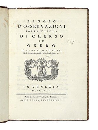  Fortis Alberto : Saggio d'osservazioni sopra l'isola di Cherso ed Osero... Geografia  [..]