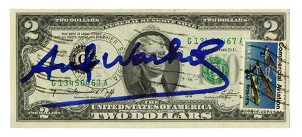  Andy Warhol  (Pittsburgh, 1928 - New York, 1987) : 2 dollars signed by Andy Warhol.  - Asta Arte Antica, Orientale, Moderna e Contemporanea [parte II] - Libreria Antiquaria Gonnelli - Casa d'Aste - Gonnelli Casa d'Aste