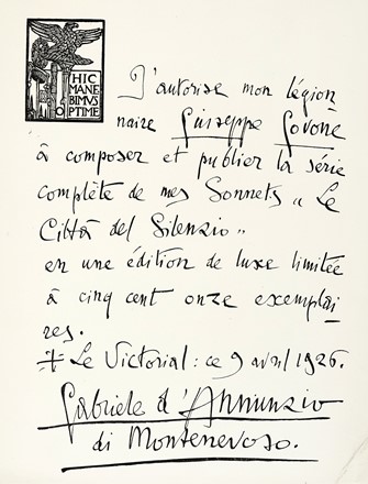  D'Annunzio Gabriele : Le citt del silenzio.  - Auction Books, autographs and manuscripts  [..]