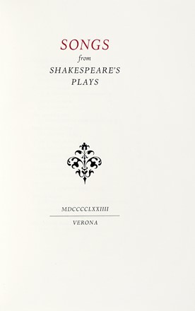  Shakespeare William : Songs from Shakespeare's Plays. Bodoni, Letteratura inglese,  [..]