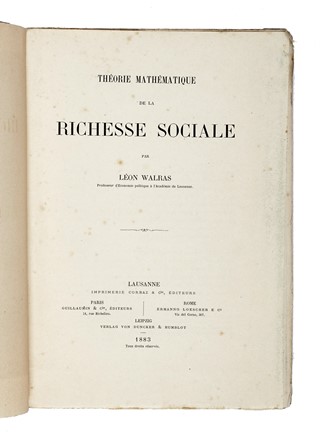  Walras Lon : Thorie mathmatique de la richesse sociale.  - Asta Libri, autografi e manoscritti - Libreria Antiquaria Gonnelli - Casa d'Aste - Gonnelli Casa d'Aste