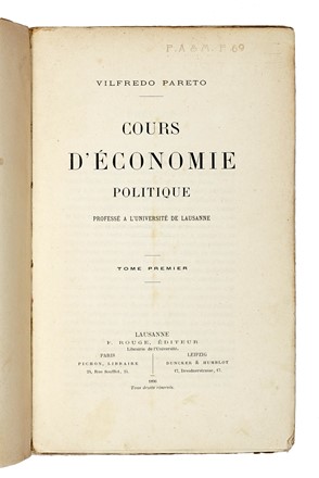  Pareto Vilfredo : Cours d'conomie politique profss  l'Universit de Lausanne.  [..]