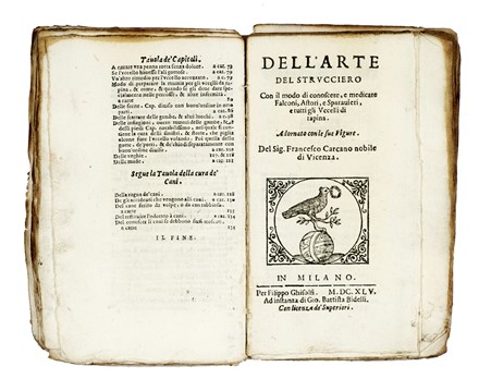  Giorgi Federico : Libro [...] del modo di conoscere i buoni Falconi, Astori, e Sparavieri...  Francesco Carcano, Cesare Manzini  - Asta Libri, autografi e manoscritti - Libreria Antiquaria Gonnelli - Casa d'Aste - Gonnelli Casa d'Aste