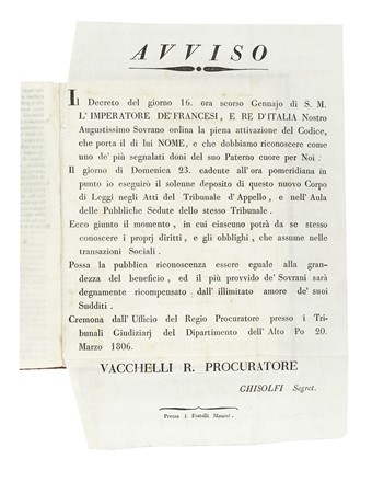  Napoleone I Napoleone I : Codice di Napoleone il Grande pel Regno d'Italia. Edizione originale e la sola ufficiale.  - Asta Libri, autografi e manoscritti - Libreria Antiquaria Gonnelli - Casa d'Aste - Gonnelli Casa d'Aste