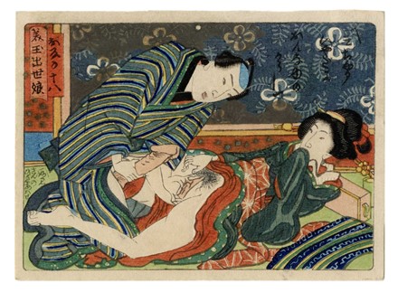  Utagawa Kunisada I (Toyokuni III)  (Edo, 1786 - 1865) [attribuito a] : Cinque tavole erotiche.  - Asta Arte Antica, Orientale, Moderna e Contemporanea [parte I] - Libreria Antiquaria Gonnelli - Casa d'Aste - Gonnelli Casa d'Aste