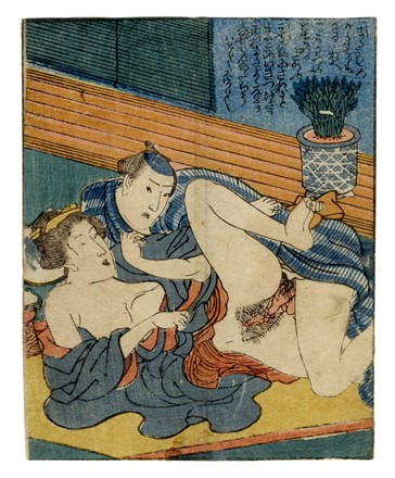  Utagawa Kunisada I (Toyokuni III)  (Edo, 1786 - 1865) [attribuito a] : Cinque tavole erotiche.  - Asta Arte Antica, Orientale, Moderna e Contemporanea [parte I] - Libreria Antiquaria Gonnelli - Casa d'Aste - Gonnelli Casa d'Aste