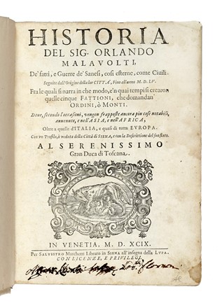  Malavolti Orlando : Historia [...] de' fatti, e guerre de' Sanesi, cosi esterne, come civili. Seguite dall'origine della lor citt, fino all'anno 1555...  Francesco Ottaviano Renucci, Luigi Lazzeri  - Asta Libri, autografi e manoscritti - Libreria Antiquaria Gonnelli - Casa d'Aste - Gonnelli Casa d'Aste