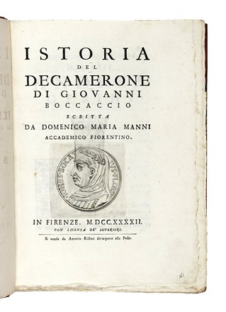  Manni Domenico Maria : Istoria del Decamerone.  Giovanni Boccaccio  - Asta Libri, autografi e manoscritti - Libreria Antiquaria Gonnelli - Casa d'Aste - Gonnelli Casa d'Aste