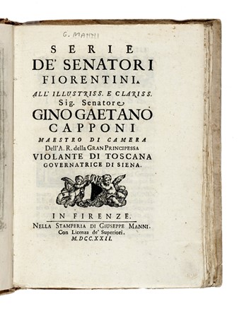  Manni Giuseppe : Serie de' Senatori Fiorentini... Araldica, Figurato, Storia locale,  [..]