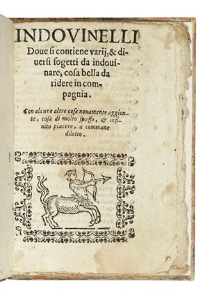  Croce Giulio Cesare [attribuito a] : Indovinelli. Dove si contiene varij, & diversi sogetti da indovinare, cosa bella da ridere in compagnia. Con alcune altre cose novamente aggionte...  - Asta Libri, autografi e manoscritti - Libreria Antiquaria Gonnelli - Casa d'Aste - Gonnelli Casa d'Aste