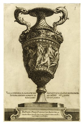  Enea Vico  (Parma,, 1523 - Ferrara,, 1567) : Vaso antico con due anse terminanti in mascheroni e corpo ornato da fregio in pietra marmorizzata.  - Asta Arte Antica, Orientale, Moderna e Contemporanea [parte I] - Libreria Antiquaria Gonnelli - Casa d'Aste - Gonnelli Casa d'Aste