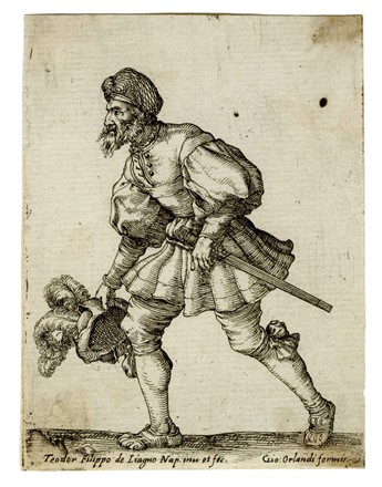  Filippo Teodoro Di Liagno (detto Filippo d'Angeli o Filippo Napoletano)  (Napoli o Roma, 1589 - Roma, 1629) : Soldato con il cappello in mano in marcia verso destra.  - Asta Arte Antica, Orientale, Moderna e Contemporanea [parte I] - Libreria Antiquaria Gonnelli - Casa d'Aste - Gonnelli Casa d'Aste