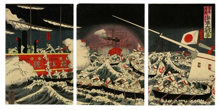  Kobayashi Kiyochika  (Kurayashiki, Honjo (Edo), 1847 - Tokyo, 1915) : Uso dell'elettricit durante l'assedio di Pyongyang.  - Asta Arte Antica, Orientale, Moderna e Contemporanea [parte I] - Libreria Antiquaria Gonnelli - Casa d'Aste - Gonnelli Casa d'Aste